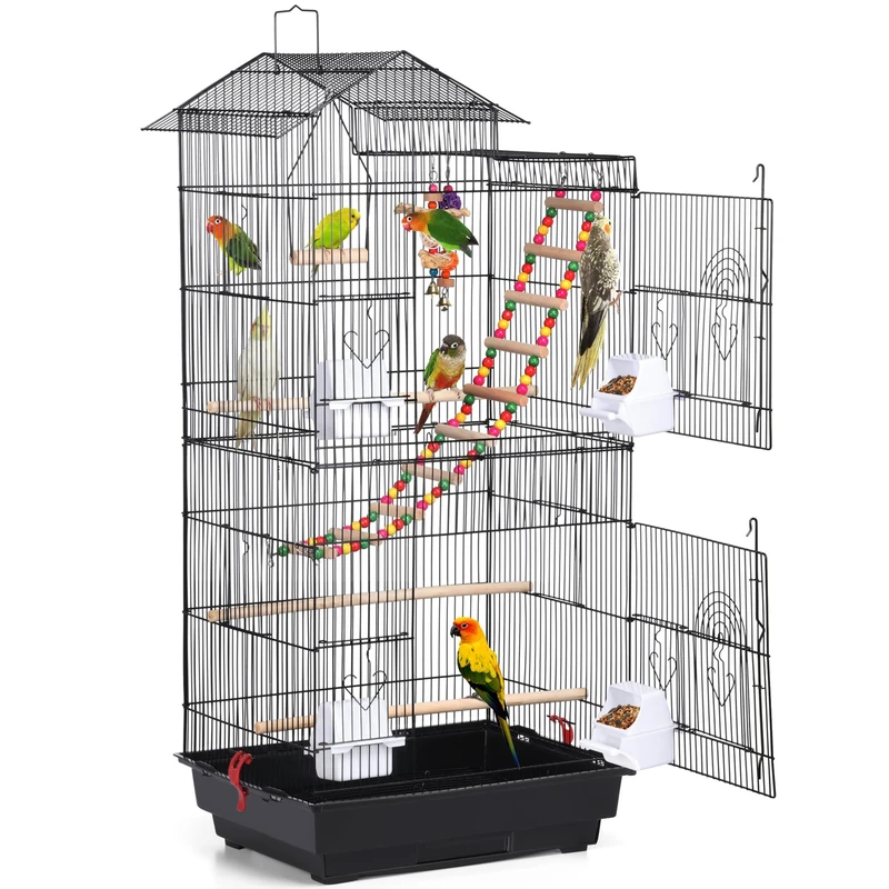 Yaheetech Bird Cage 99cm Roof Top Parrot Cage Metal Budgie Cage for Canary/Cockatiel/Parakeet Black