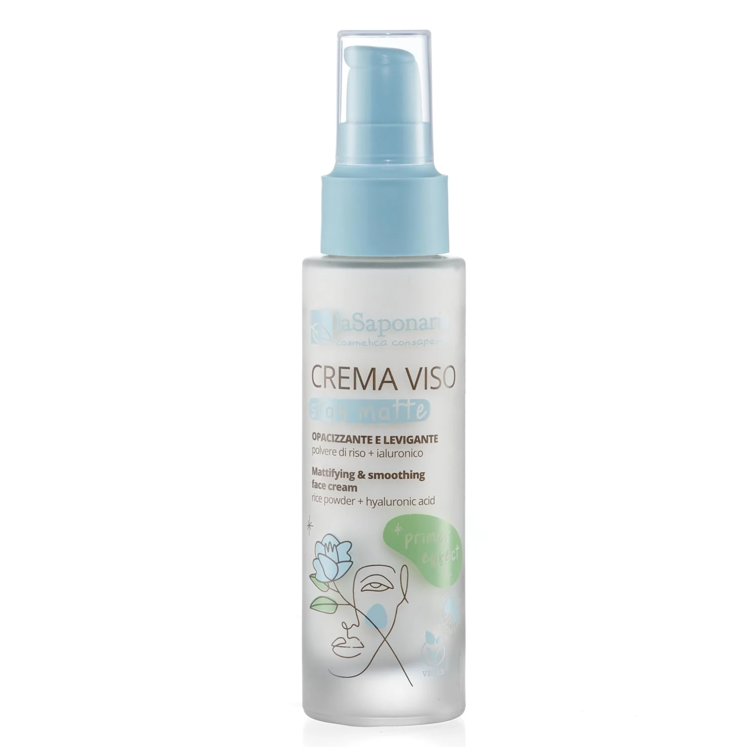 La Saponaria Stay Matte Face Cream, Hyaluronic Acid, Primer, Anti-Shine/Matt, Enlarged Pores, Anti-Ageing, Vitamin E, Moisturiser, Natural, Vegan, Cruelty-Free, Sustainable Packaging, Organic, 50ml