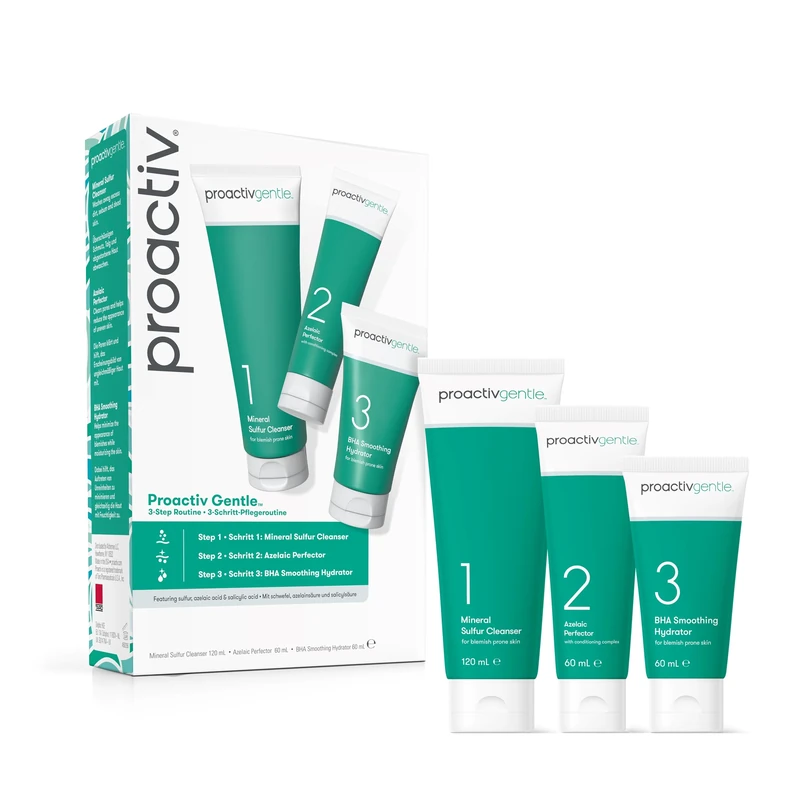 Proactiv Gentle 60 Day Facial Cleanser 3-Step Routine, 1 x Mineral Sulfur Cleanser 120 ml, 1 x Azelaic Pore Perfector 60 ml, 1 x BHA Smoothing Hydrator 60 ml (Pack of 1)