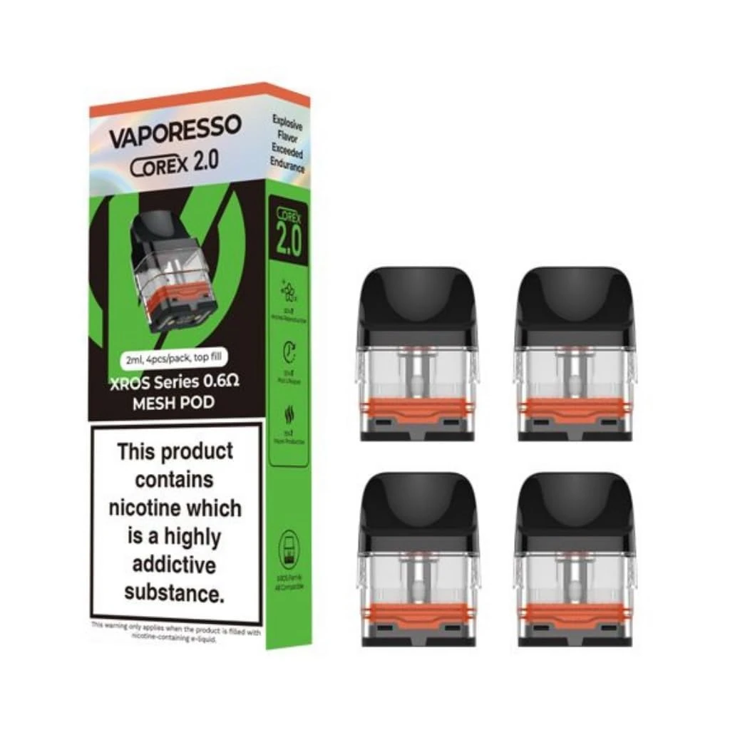 Vaporesso XROS COREX 2.0 Replacement POD, 0.6 Ohm, Works With XROS Mini 3 Kit, Mesh Coil Design, Enhanced Flavor, Improved POD, 2ml Capacity, Pack of 4, No Nicotine