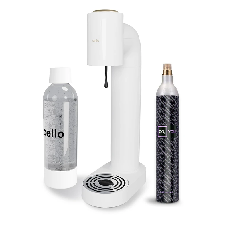 Cello Sparkling Water And Soda Maker Machine, In White With 1 Litre Reusable BPA-Free Water Bottle For Carbonating & 60 Litre Co2 Gas Cylinder No Electricty Required Sparkling Water Maker - Image 1
