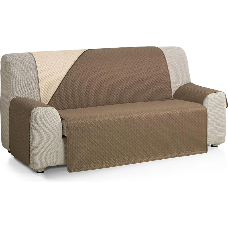 ECOMMERC3 | Extra Soft Touch 4 Seater XL Sofa Cover - Adjustable Sofa Cover with Padded Beige/Brown - Reversbile Sofa Cover
