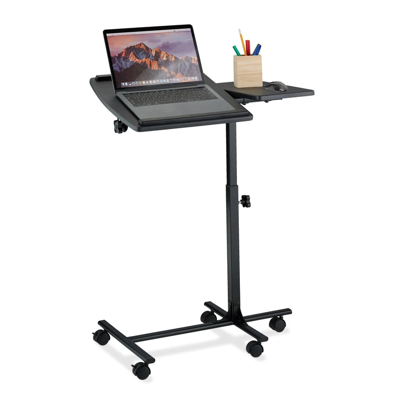 Relaxdays Laptop Desk, Height-Adjustable Computer Table, Home Office, Small, HxWxD: 85 x 61 x 40 cm, MDF & Metal, Black, Iron - Image 1