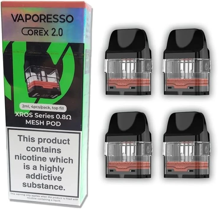 Vaporesso Xros Replacement Pods, 1.2 Ohm, Integrated Coils, Corex 2.0, Compatible with Xros3, Xros3 Mini, Xros4, Xros4 Mini, Xros5, Xros5Mini, Vaporesso Vaping Pods, Refillable, Pack of 4, No Nicotine