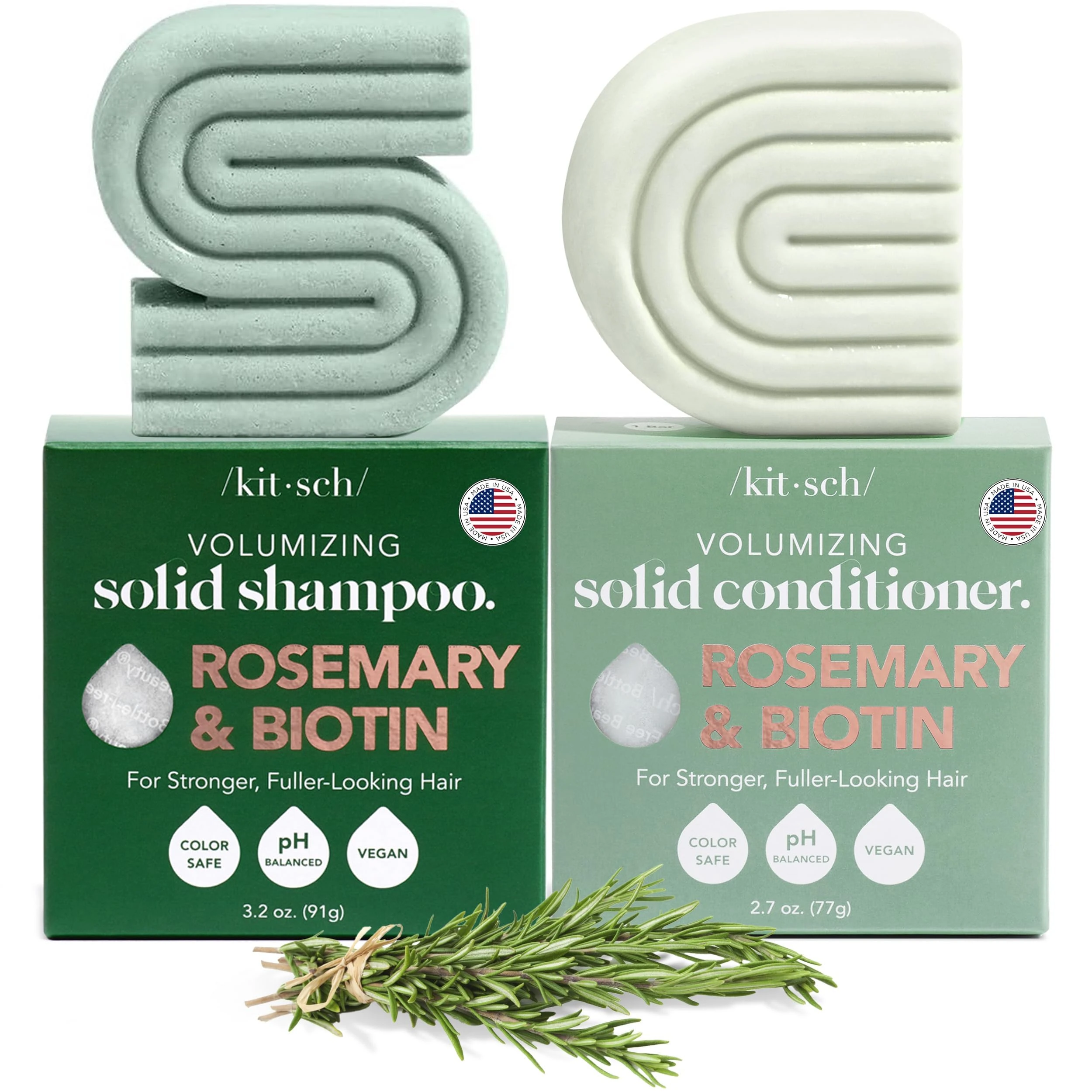 Kitsch Rosemary and Biotin Shampoo & Conditioner Set for Hair Growth - Strengthening, Thickening & Volumizing Shampoo and Conditioner Bar - Paraben, Sulfate & Silicone Free - 2 pack