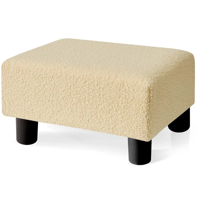BRIAN & DANY Foot Stool Teddy Fleece, Footstool for Living Room, Small Sherpa Fabric Stool Ottoman with Legs for Entryway, Beige