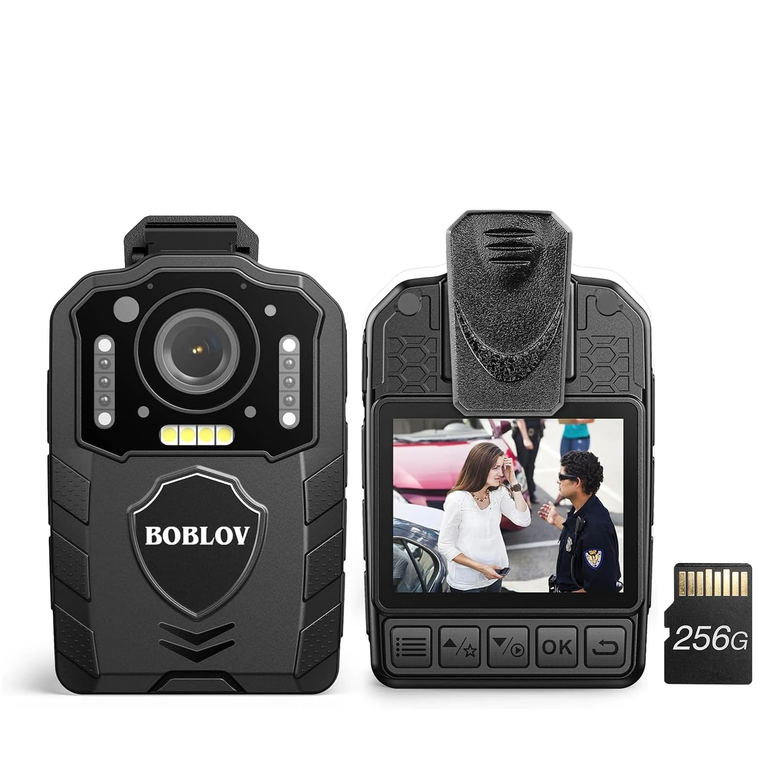 BOBLOV KJ25 Body Camera 256GB, 1080P Bodycam with Audio, Built-in 3000mAh Large Battery for 13 Hours Video Shooting, Night Vision Body Worn Camera with Pre/Post-Recording, for Law Enforcement