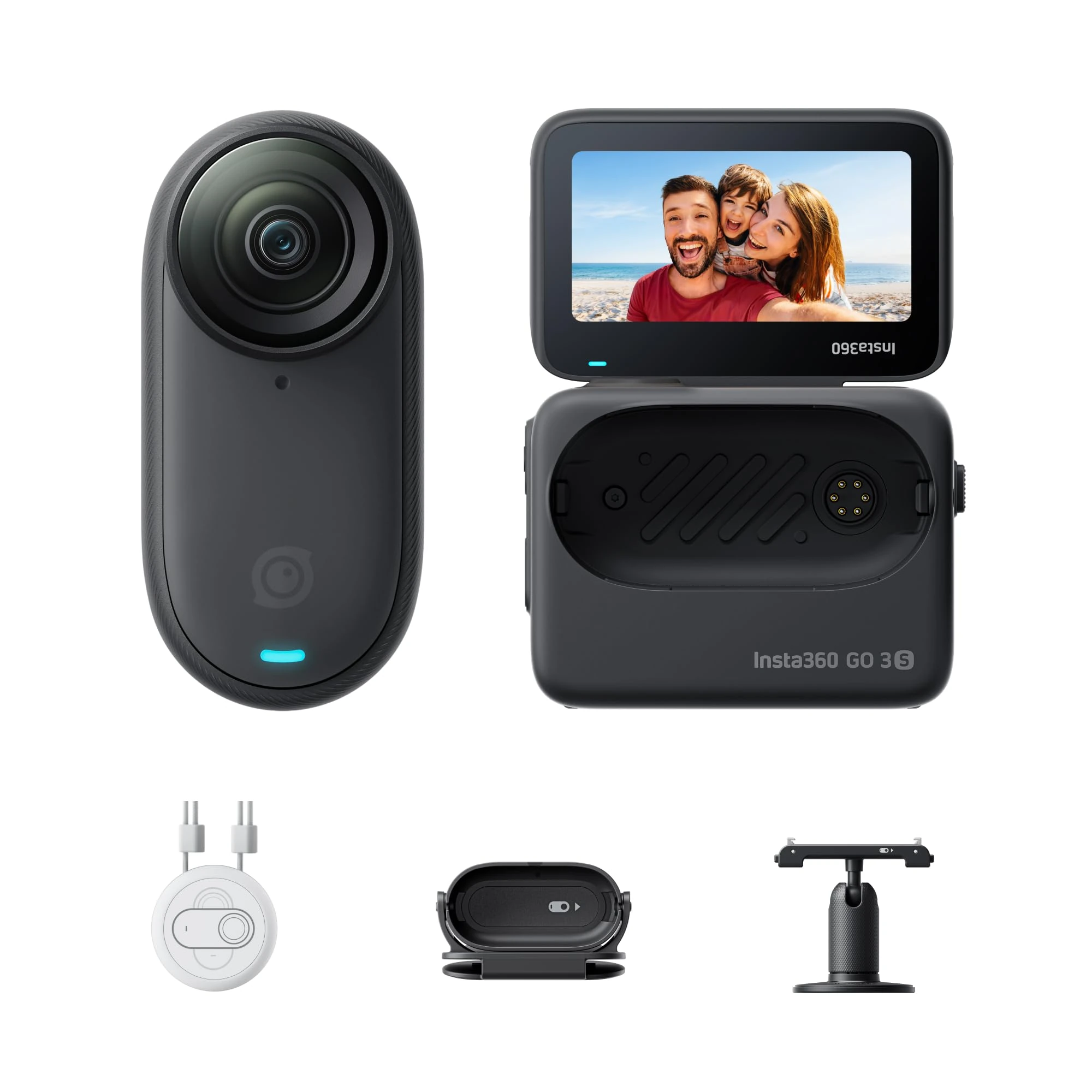 Insta360 GO 3S 128GB - 4K Tiny Portable Vlogging Camera, Hands-Free POVs, Mount Anywhere, Stabilization, 140 Min Battery Life, 10m Waterproof, AI Editing, Black, For Vlog, Travel