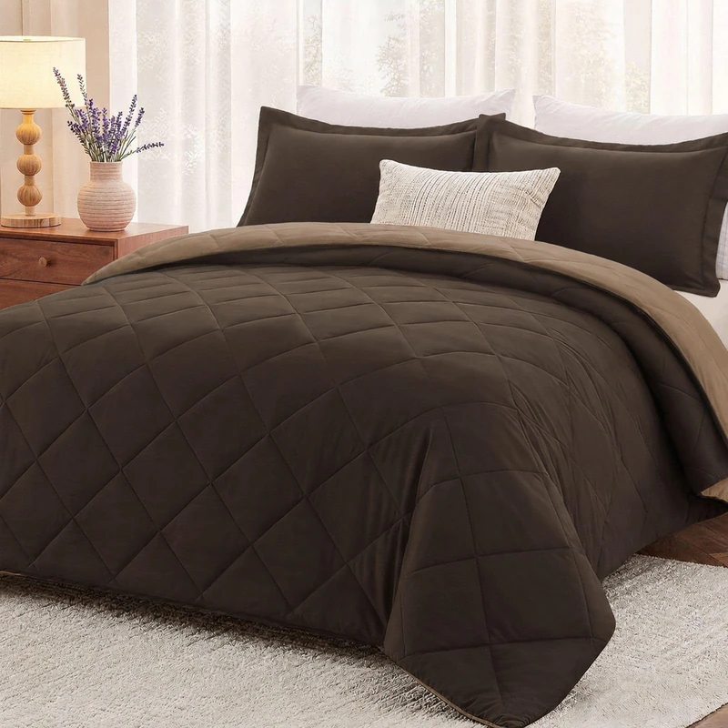 downluxe California King Comforter Set - Brown and Tan Cal King Comforter Set, Soft Bedding Sets for All Seasons - 3 Pieces - 1 Comforter (104"x96") and 2 Pillow Shams(20"x36")