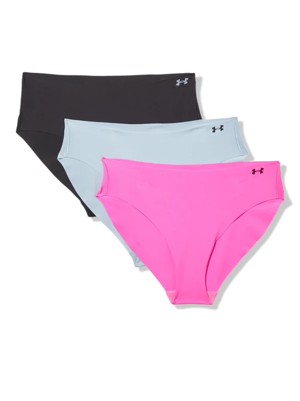 Under Armour Women's 3-Pack Pure Stretch No Show Bikini Underwear, All-Day Comfort & Ultra-Soft Fit, Rebel Pink, M