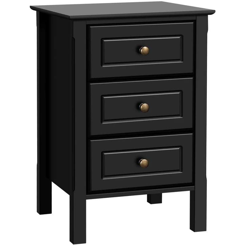 Yaheetech Bedside Table, Wooden Nightstand with 3 Storage Drawers, Sturdy Modern Cabinet for Bedroom Living Room Hallway, 40x40x60cm, Black