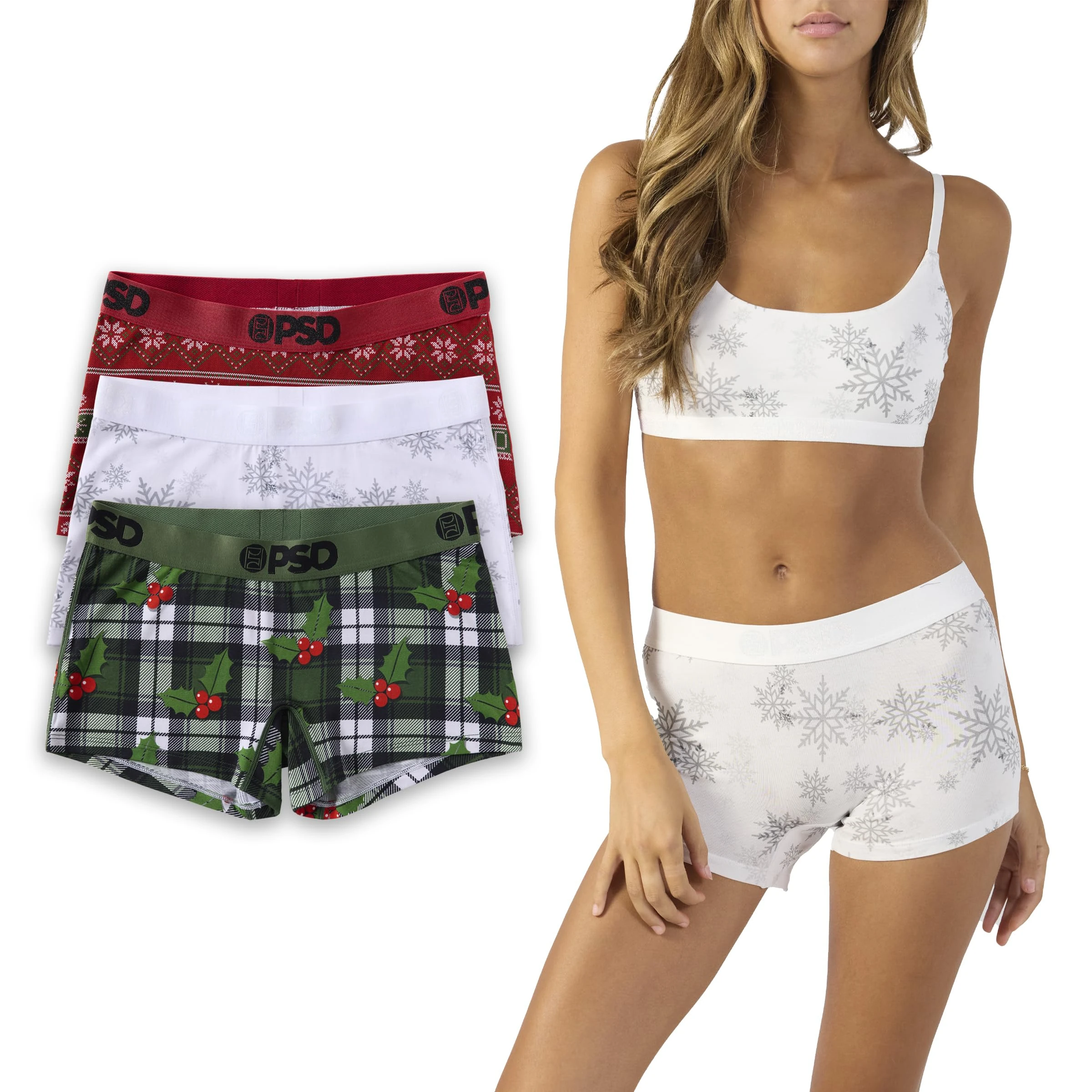 PSD Women's Modal Boyshorts Boxer Briefs, Xmas 3-Pack, L (Pack of 10)