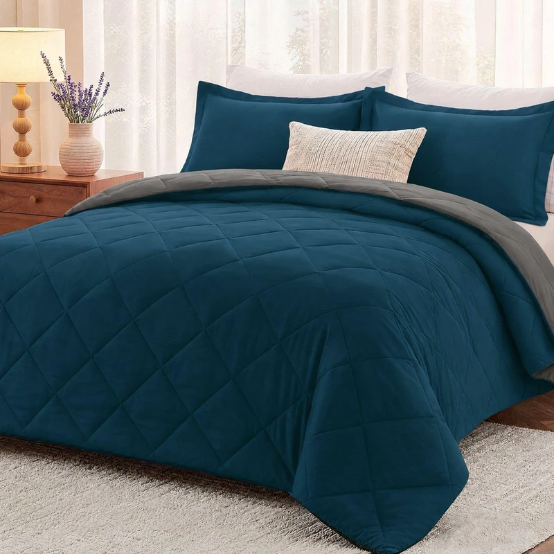 downluxe California King Comforter Set - Ocean and Grey Cal King Comforter Set, Soft Bedding Sets for All Seasons - 3 Pieces - 1 Comforter (104"x96") and 2 Pillow Shams(20"x36")