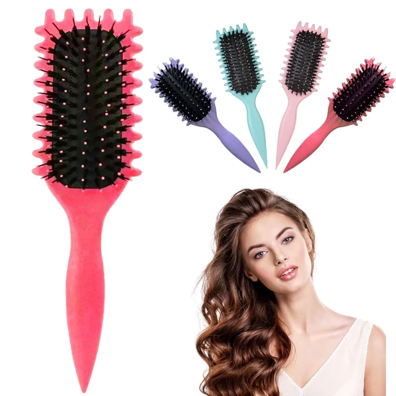 Curl Defining Brush New Curly Hair Products Premium Boar Bristle Curly Hair Brush for Perfectly Shaped and Defined Curls Detangling (Rose Red)