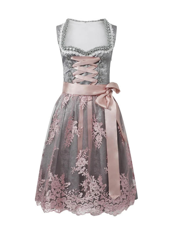 IIBOOYYE Women's Vintage German Oktoberfest Costumes 2 Piece Dirndl Dresses Set for Bavarian Carnival Grey XXL