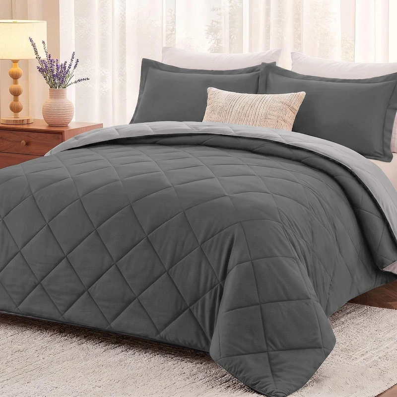 downluxe California King Comforter Set - Charcol and Grey Cal King Comforter Set, Soft Bedding Sets for All Seasons - 3 Pieces - 1 Comforter (104"x96") and 2 Pillow Shams(20"x36")