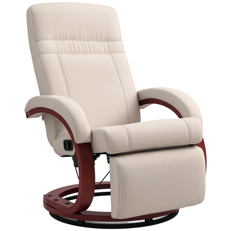 HOMCOM Swivel Recliner Chair with Footstool and Wood Base, Manual Reclining Chair for Living Room, Bedroom, Beige