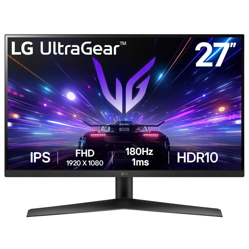 LG UltraGear Gaming Monitor 27GS60F, 27 Inch, 1080p, 180Hz, 1ms Response Time, IPS Display, HDR 10, NVIDIA G-Sync compatible & AMD FreeSync, Smart Energy Saving, Displayport, HDMI