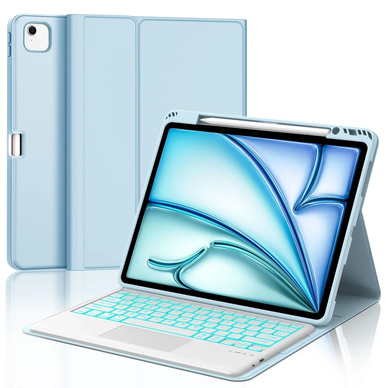 Keyboard Case with Touchpad for iPad Air 13 inch (M3 2025, M2 2024), Wireless Detachable Bluetooth Backlit Trackpad Keyboard with Protective Cover and Pencil Holder for iPad Air 13 inch, Sky Blue