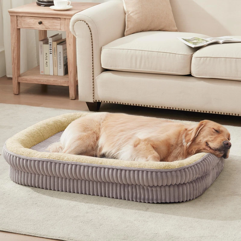 DEBANG HOME Orthopedic Dog Bed for Medium Large Dog Breeds, High Density Foam Dog Sofa with Four Sided Bolster, Oval Dog Bed, Pet Couch Bed, Removable,