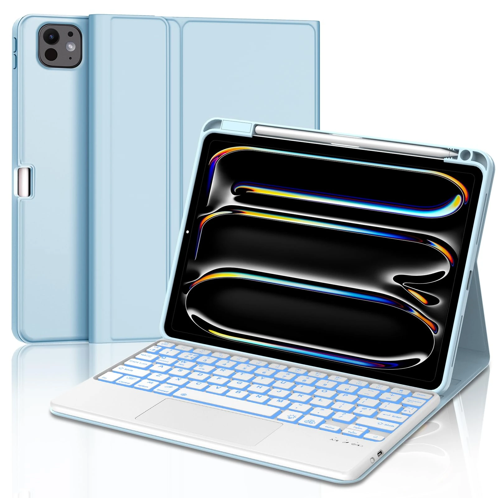 Keyboard Case with Touchpad for iPad Pro 11'' (M4) 2024, Wireless Bluetooth Backlit Trackpad Keyboard with Protective Cover and Pencil Holder for iPad Pro 11 inch (5th Generation)2024 Tablet, Sky Blue