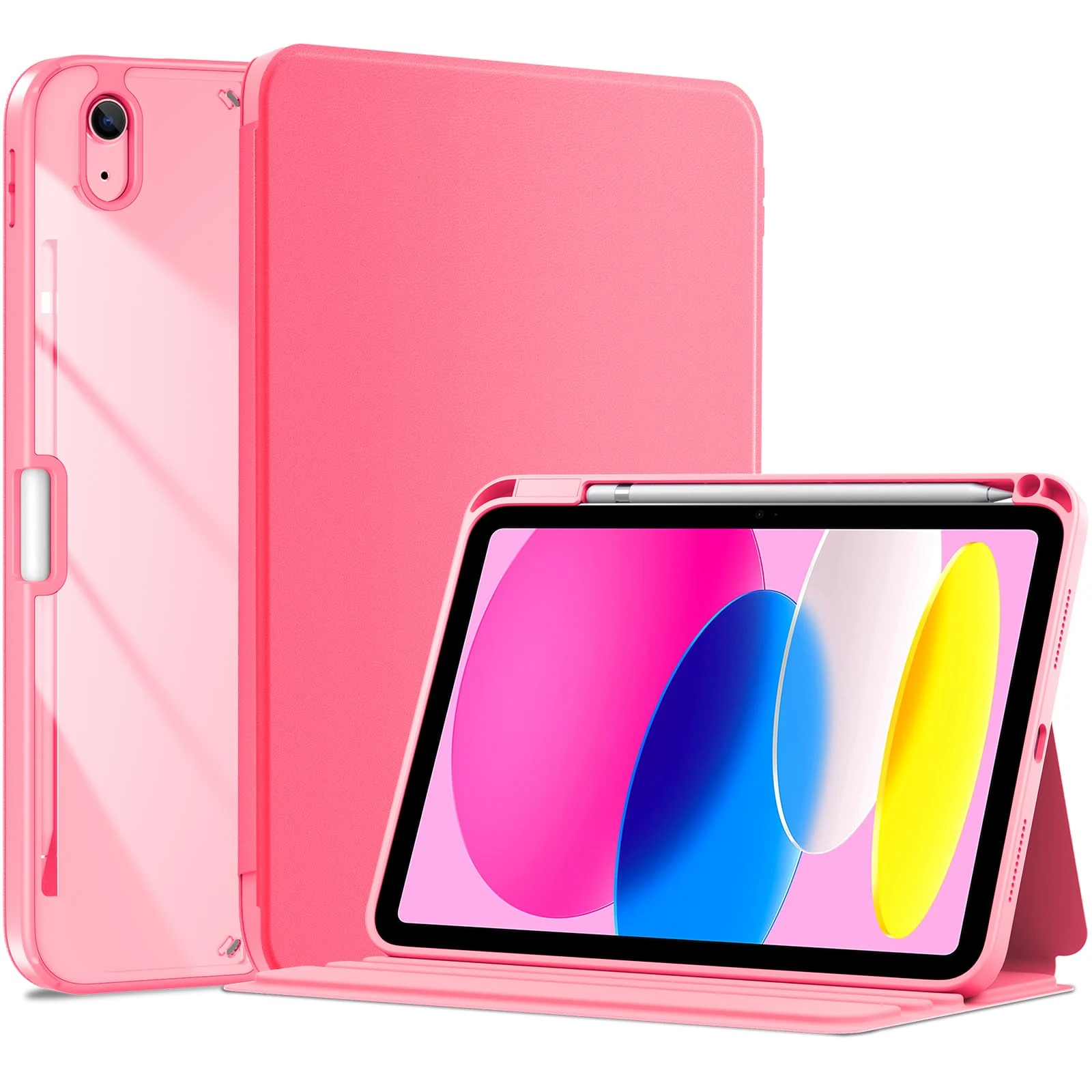 ProCase for iPad (A16) 11th Generation Case 2025 / iPad 10th Generation 10.9 Inch 2022 Case, Multi-Angle Viewing Protective Folio Cover Clear Back with Pencil Holder, Auto Sleep/Wake -Pink