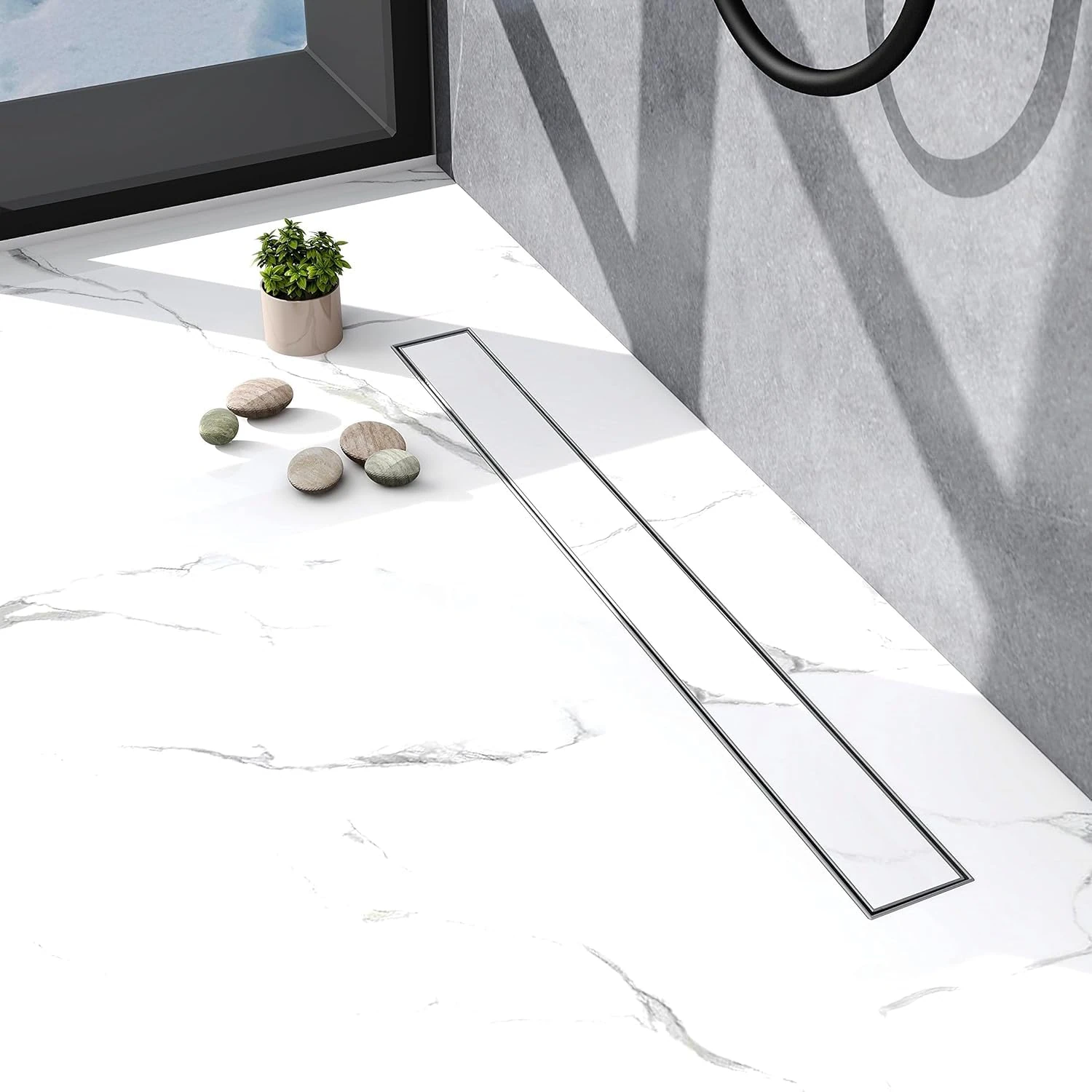 Biubiubath 80cm 2 in 1 Linear Shower Drain with Tile Insert Grate, Professional 304 Stainless Steel Rectangle Shower Drain Manufacturer, Linear Drain with Leveling Feet, Siphon