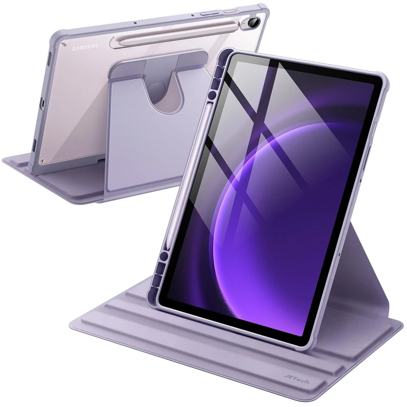 JETech Rotating Case for Samsung Galaxy Tab S10 Lite / S10 FE / S9 FE 10.9-Inch / S9 11-Inch with S Pen Holder, 360 Degree Rotation Protective Stand Cover Clear Back, Auto Wake/Sleep (Lavender)