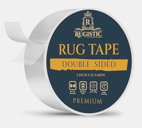 Rugistic Heavy Duty Double Sided Carpet Tape - 2 Inch x 12 Yards - Black - Rug Gripper Tape for Wooden & Laminated Floors