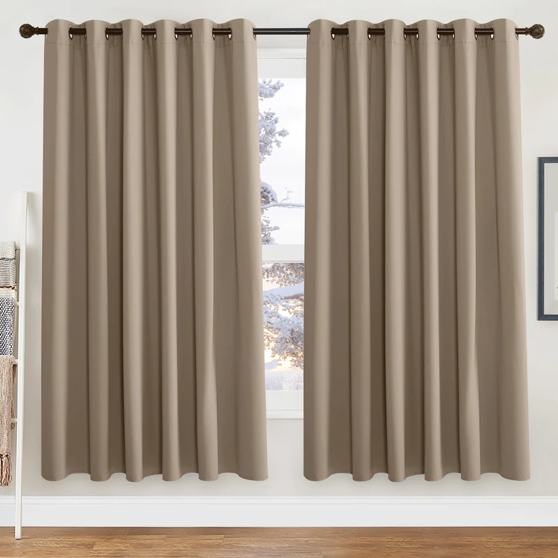 PONY DANCE Extra Wide and Long Living Room Curtains 90x72 Inch Eyelet Thermal Blackout Curtains for Room Darkening/Privacy Protection, 2 Panels, Mocha