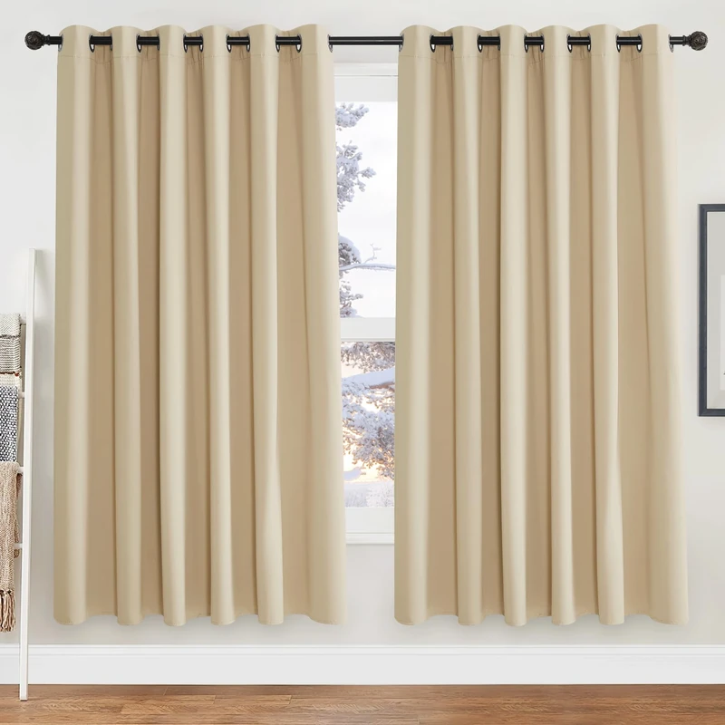 PONY DANCE Eyelet Beige Curtains & Drapes - 72 Inch Length Thermal Drapery for Cold Against Energy Saving Window Panels for Bedroom, 2 Pcs, W 90 by L 72 Inch, Biscotti Beige