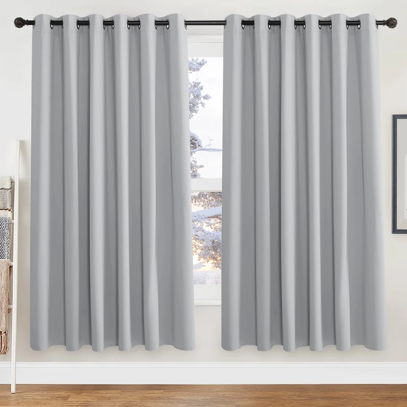 PONY DANCE Silver Grey Blackout Curtains with Eyelet Thermal Insulated Curtains 90x72 Inch for Living Room / Bedroom / Lounge Extra Wide Drapes for Window Treatment, Silver Grey