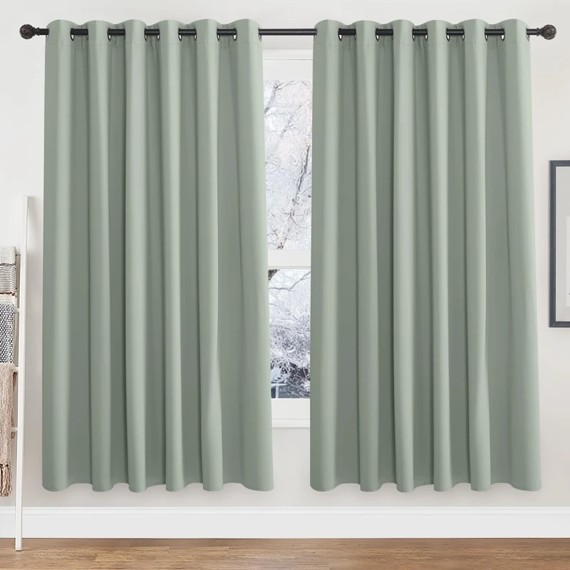 PONY DANCE Extra Wide Blackout Curtains for Room Darkening Sage Green Thermal Curtains Eyelet Window Treatments for Living Room, Childerns Bedroom, 1 Pair, W90 X L72 Inch
