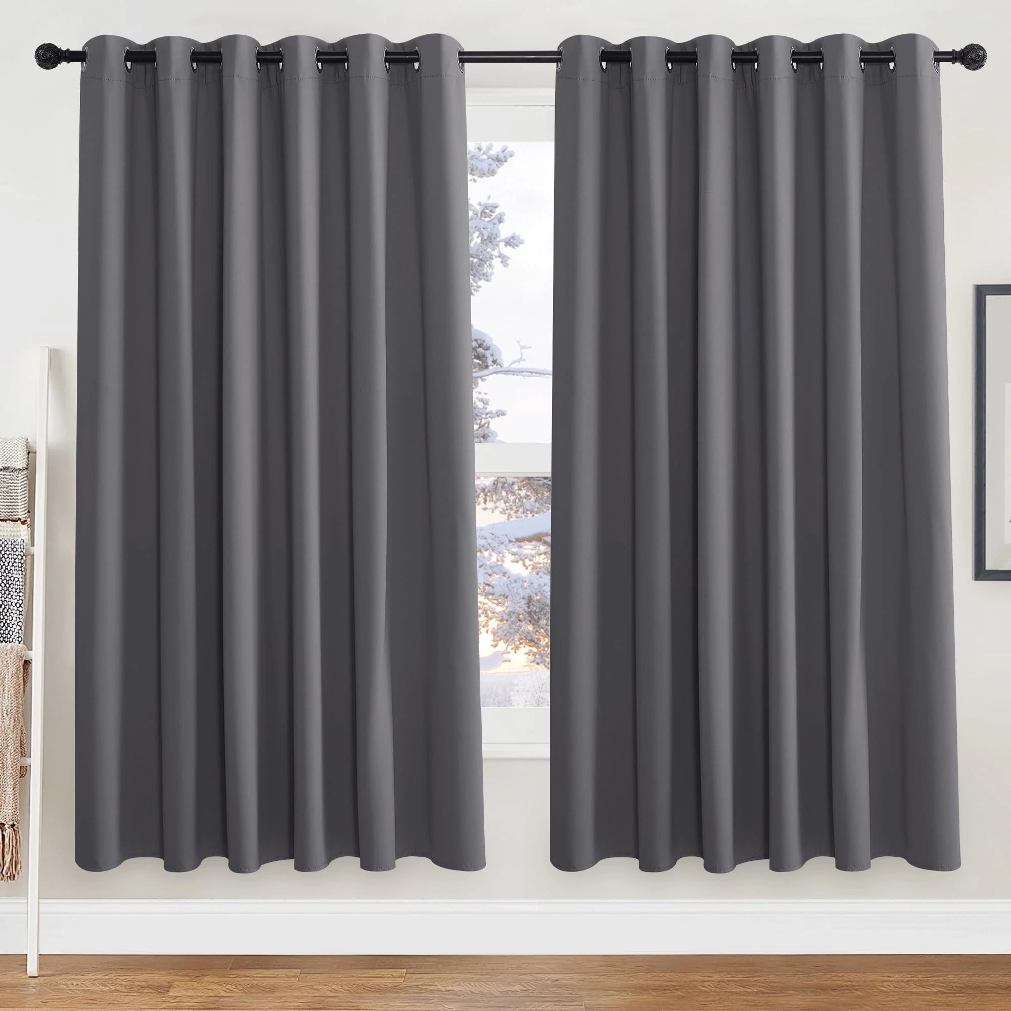PONY DANCE Blackout Thermal Curtains 90x72 Inch for Living Room Grey Black Out Curtains Eyelet Lounge Drapes Panels for Window Treatment Bedroom/Nersery, Gray, 2 Panels
