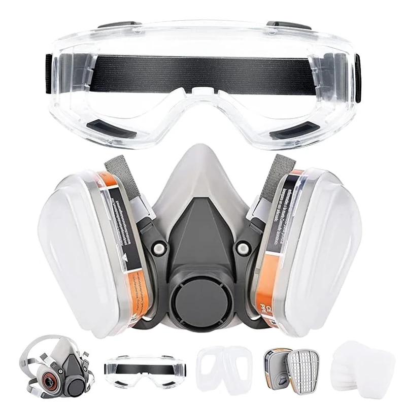 BIUOW Respirator Mask, Dust Gas Mask withFilter, Paint Mask, Chemical for Dust, Organic Vapors,Chemicals Protection with Safety Goggles