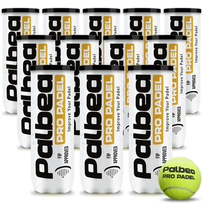 Palbea PRO Padel - FIP Approved Padel Balls - 1 Carton x 12 Tubes - Paddle Balls with High Visibility HV Felt. Premium Quality. Ideal for Training and Tournaments. Pressurized, Durable, and Fast.