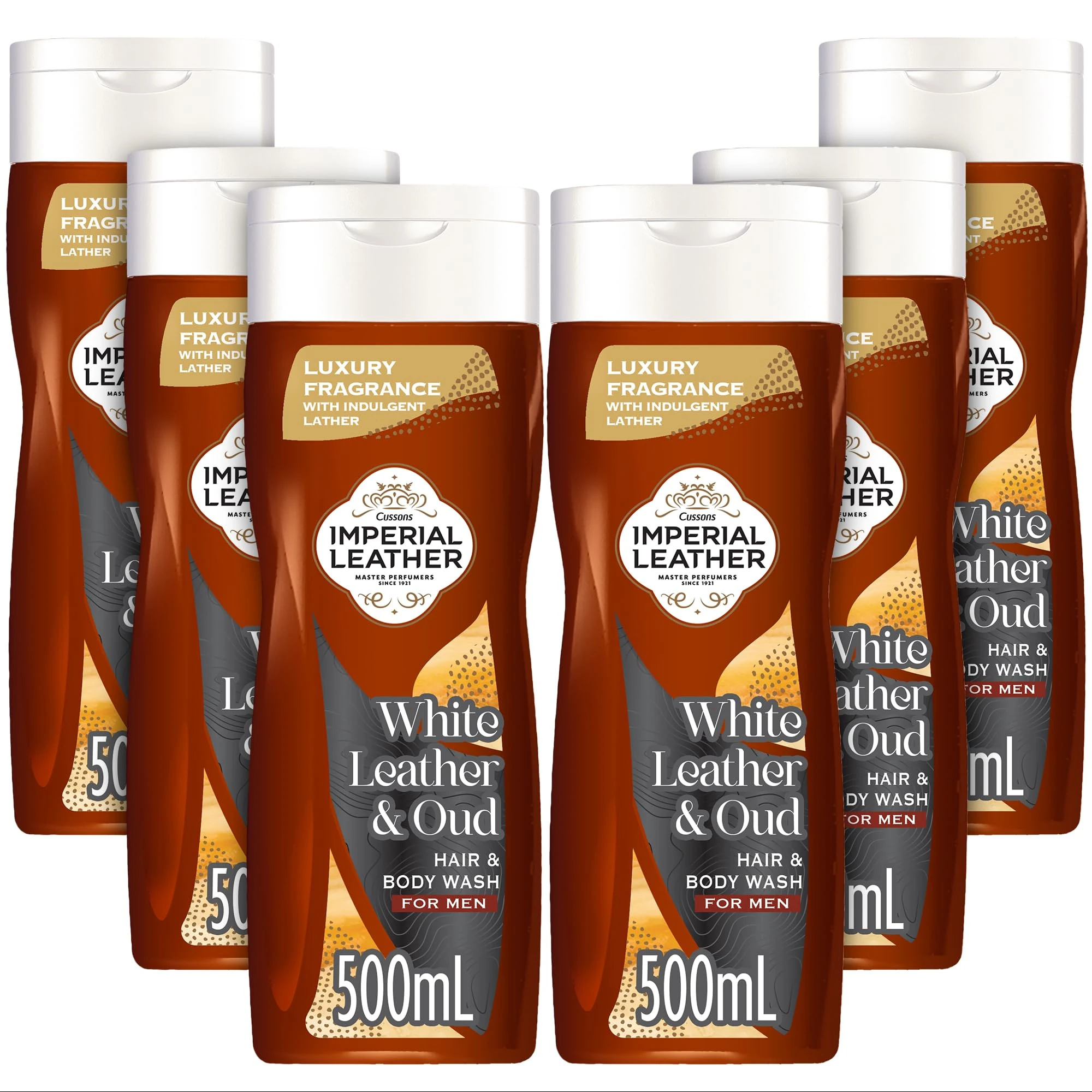 Imperial Leather White Leather & Oud Signature 2 in1 Body Wash Shower Gel Signature Oil Blend, Creamy Lather, Gentle Skin Care, Bulk Buy, Pack of 6x500ml