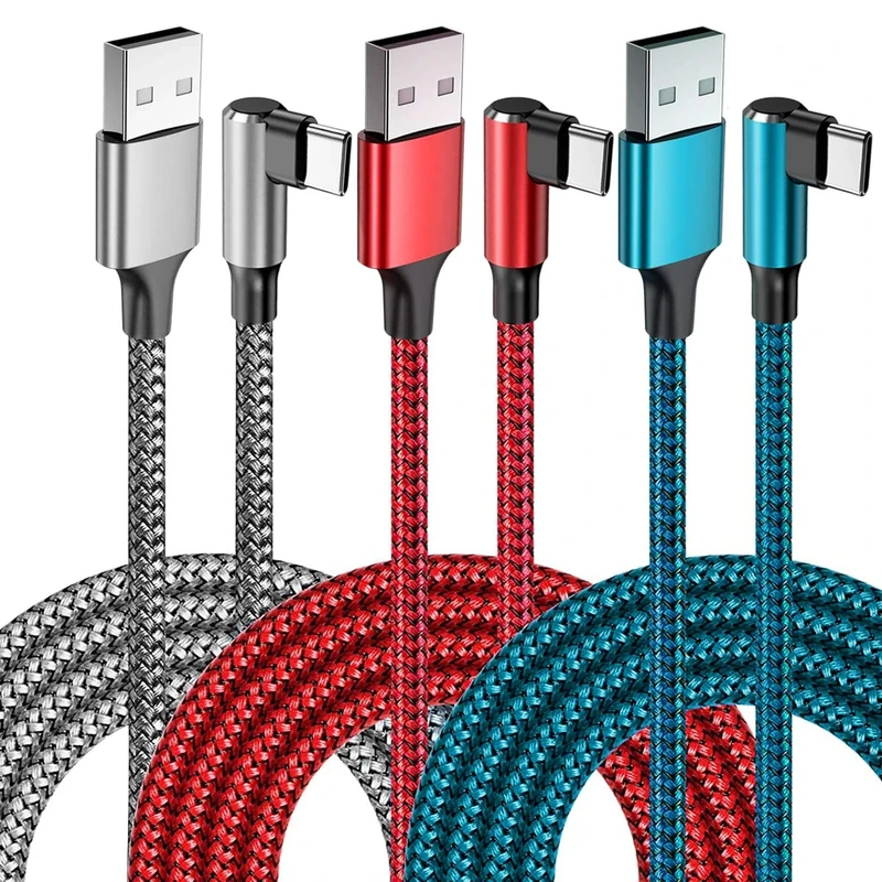 SZOKLKJ USB C Charger Cable 3Pack 3FT Nylon Braided Right Angle Fast Charging Compatible with Samsung Galaxy S21 S20 S10 S9 S8 Note 10 9 8, Huawei P40 P30 P20, Google Pixel