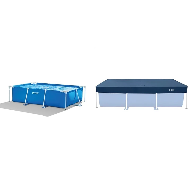 Intex Small Family Frame Pool 2.6m x 1.6m x 0.65m #28271 & 2.6 m x 1.6 m rectangular pool cover, (28036),multicoloured,2.6 x 1.6 centimeters