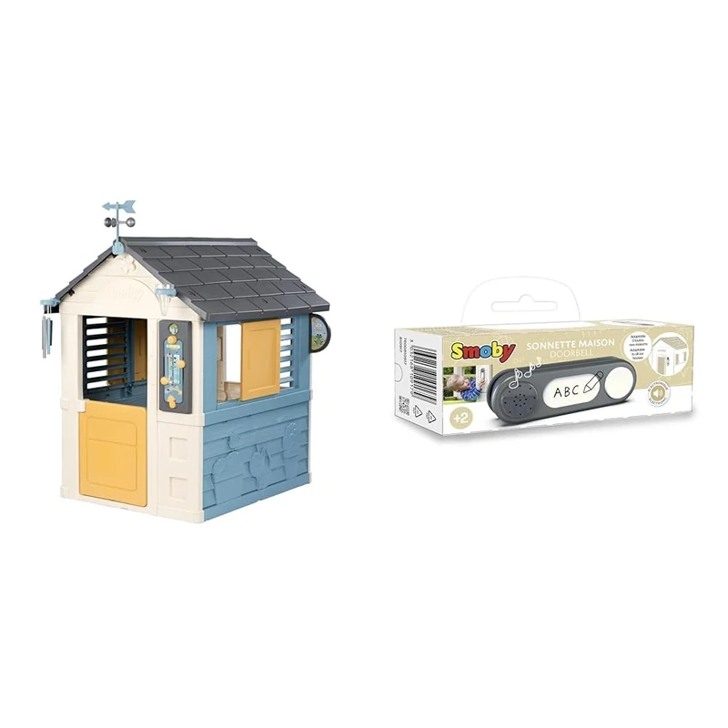 Smoby - 4 Seasons Playhouse for Children includes playful weather activities & Playhouse Doorbell with action sounds, randomly sounds Ding Dong, Dog Bark and Cat Meow