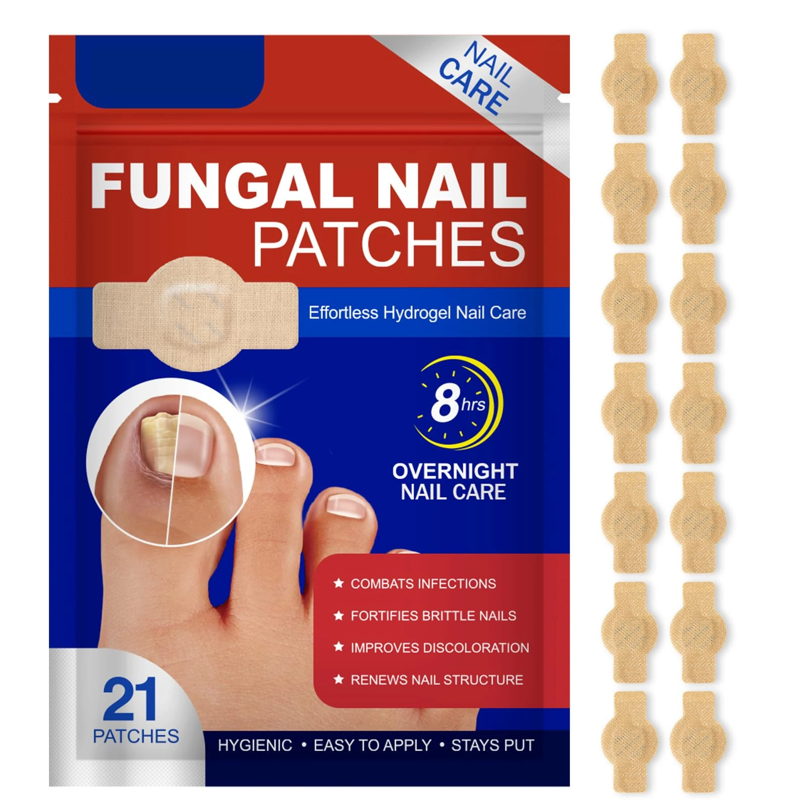 Fungal Nail Treatment for Toenail,21pcs Multi-Purpose Toe Nail Patches,8-Hours OverNight Renewal-Safe & Painless