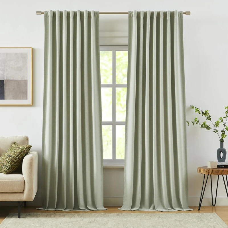 Vision Home Green Linen Full Blackout Curtains for Bedroom Living Room Darkening Soundproof Window Curtains 102 inch Thermal Insulated Rod Pocket Back Tab Linen Drapes 2 Panels 56" Wx102 L