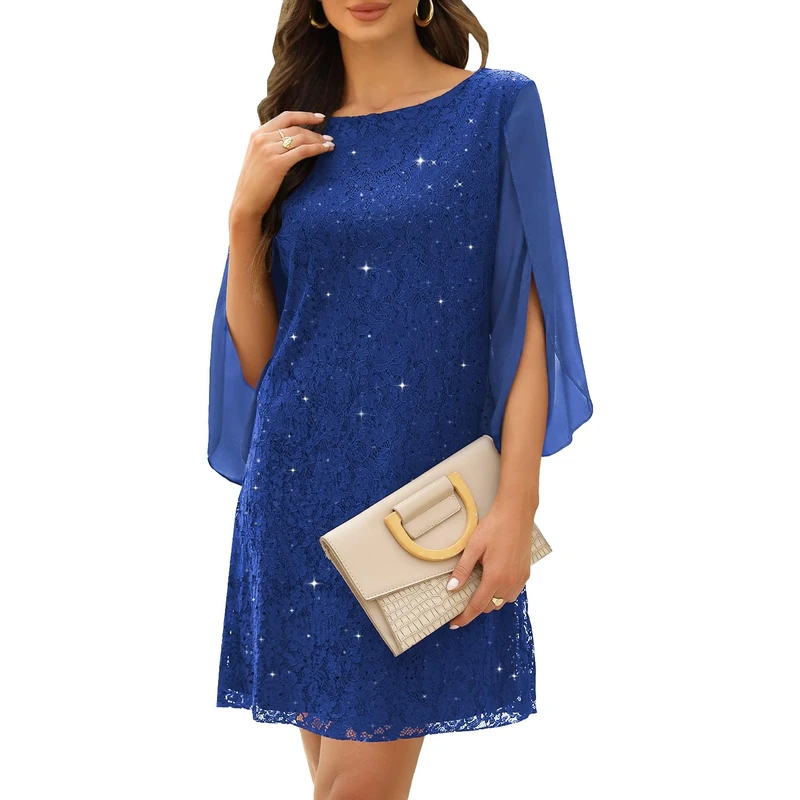 COOAN Wedding Guest Dress,Women's Cocktail Dresses，Formal Dresses for Women,Lace Sequin Prom Dress, Sequin Edition-Navy Blue-01, XL - Image 1
