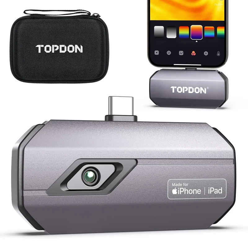 TOPDON Thermal Camera TC002C for IOS 15/16 with Type-C Port, 512x384 TISR Resolution, -20-550℃, 25Hz, Video Recording, Infrared Test Report for Electric, House Maintenance, Pest lnspection