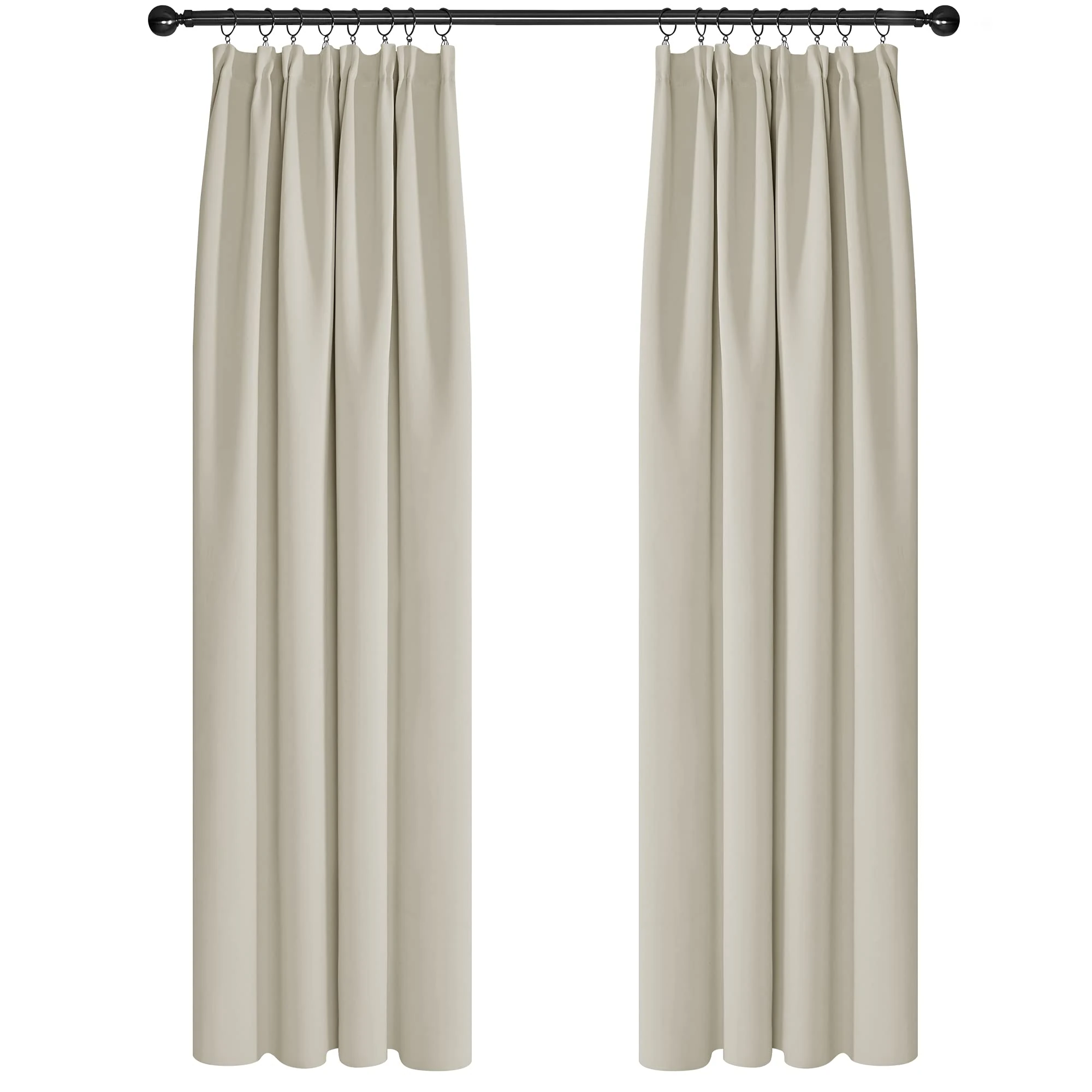 Deconovo Thermal Insulated Blackout Curtains for Window, Pencil Pleat Curtains Blackout Fabric, Energy Saving Window Curtains for Nursery, 66 x 84 Inch, Light Beige, Two Panels