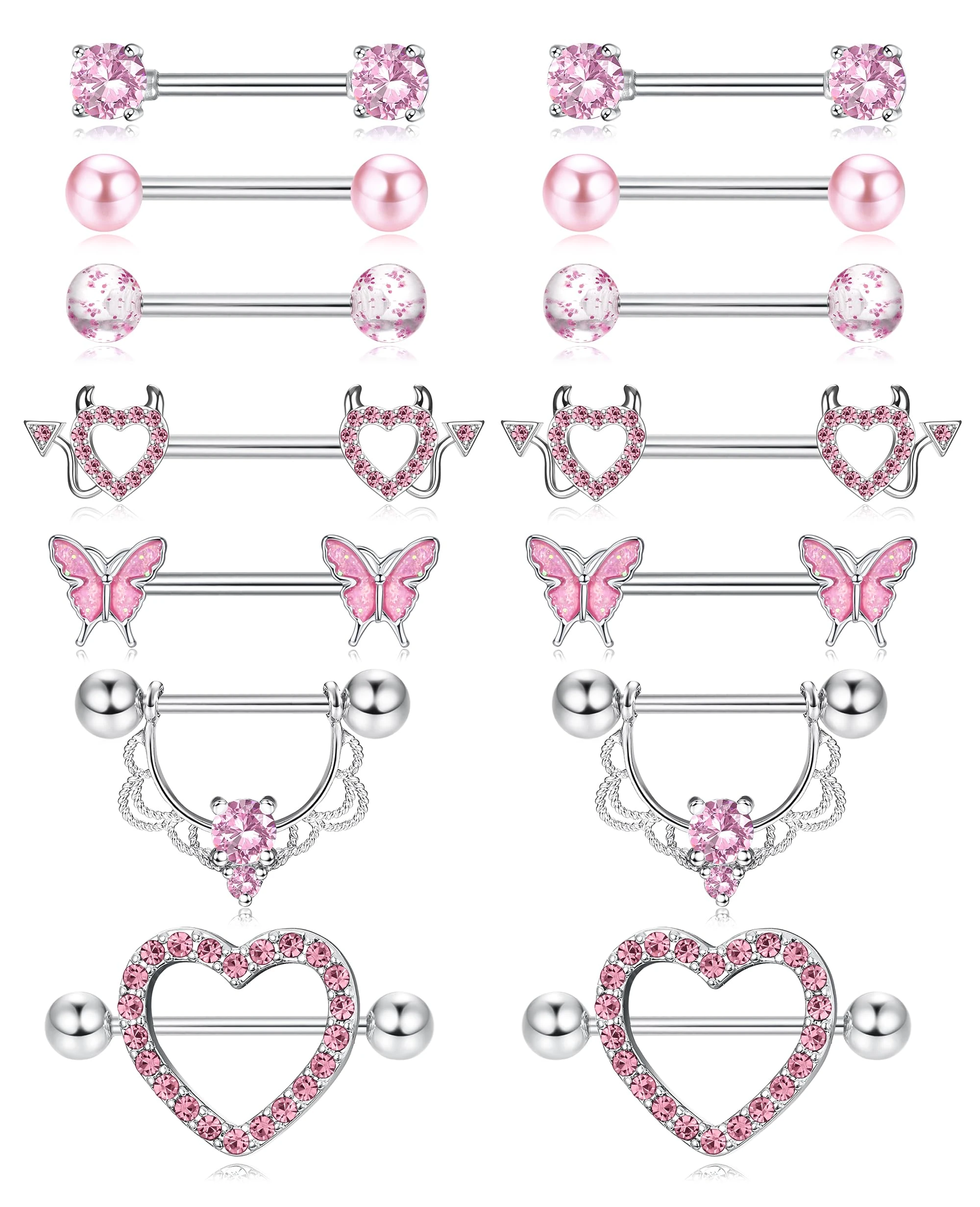LOLIAS 7 Pairs 14G Nipple Bars for Women Surgical Steel Nipple Piercing Jewellery Nipple Ring Nipple Piercing Kit Tongue Bar Set Body Piercing Barbell