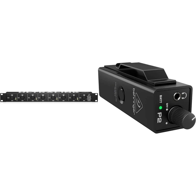 Behringer ULTRALINK MS8000 Ultra-Flexible 8 Channel Microphone Splitter,Black & POWERPLAY P2 Ultra-Compact Personal In-Ear Monitor Amplifier