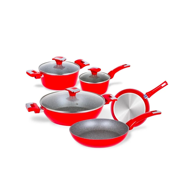 Avilia Non-Stick Pan and Pot Set – 8 Piece Set with Mineral Coating, Base Also Ideal for Induction Hobs, with Bakelite Handles