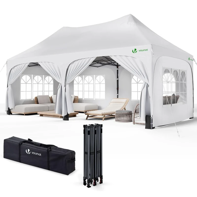 VOUNOT 3mx6m Pop Up Gazebo with 6 Removable Sidewalls & 6 Weight Bags, Carry Bag Included - Marquee Garden Party Tent Outdoor, Waterproof, Anti-UV, Ideal for Camping, Festivals and Weddings, White
