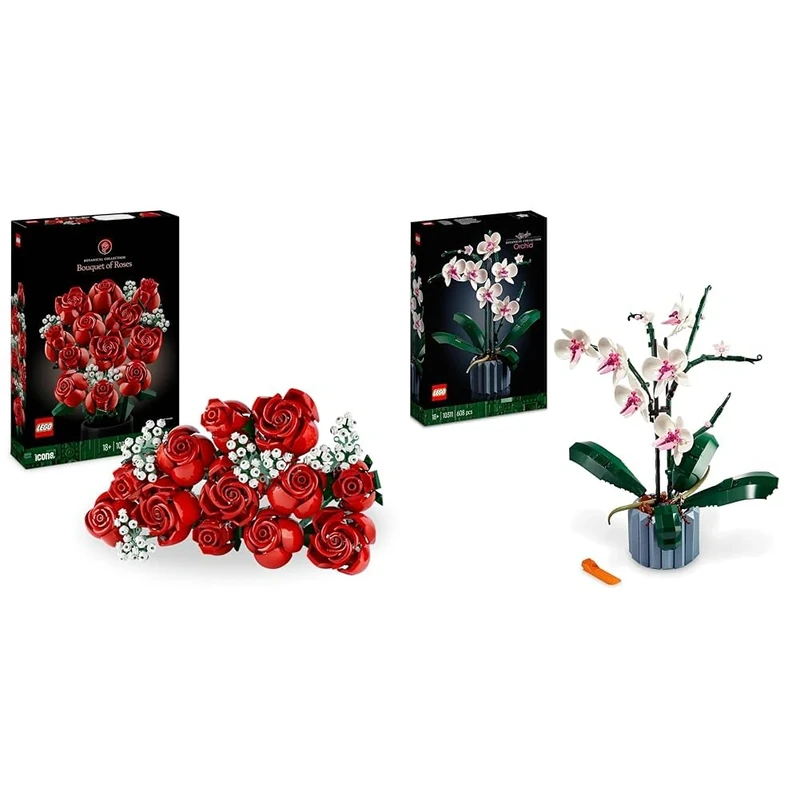 LEGO Icons Bouquet of Roses, Artificial Flowers Set for Adults, Botanical Collection & 10311 Icons Orchid Artificial Plant Building Set with Flowers, Home Décor Accessory for Adults, Botanical
